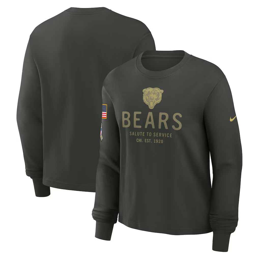 Men's Chicago Bears Dark Green 2025 Salute to Service Sideline Dri-FIT Long Sleeve T-Shirt Men's Chicago Bears Dark Green 2025 Salute to Service Sideline Dri-FIT Long Sleeve T-Shirt